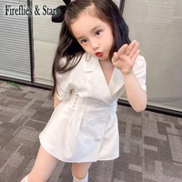 summer girls suit jacket baby coat toddler white blazer kids clothes waist crop lacing thin soft pleated sleeve 2 to 8 yrs