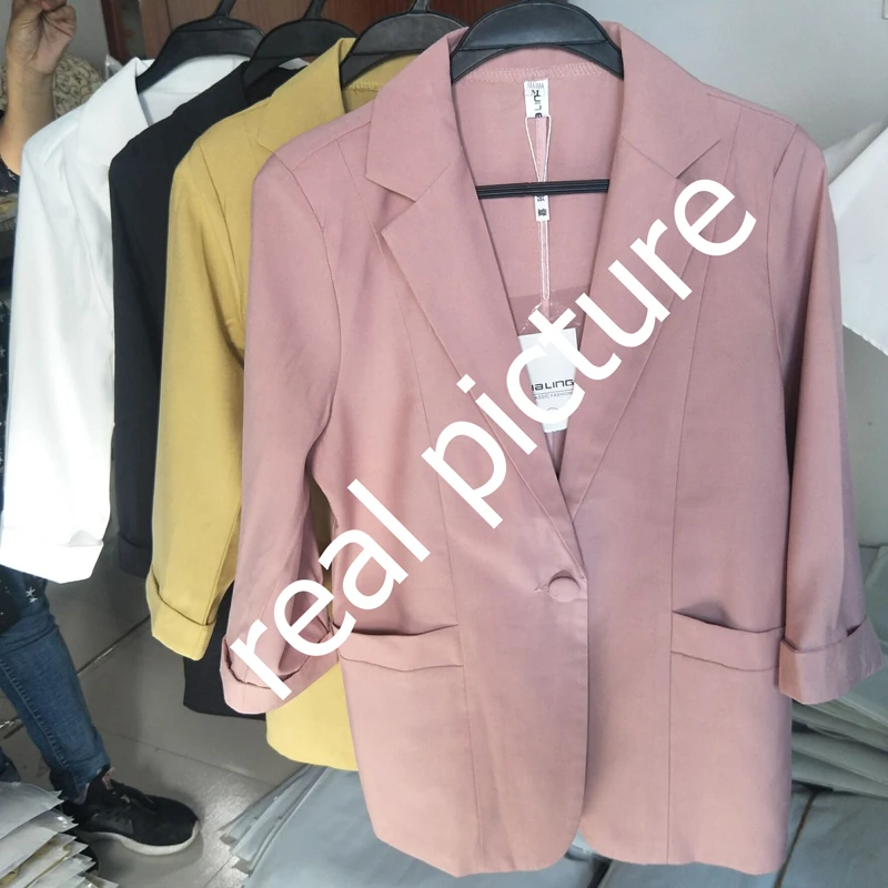 

Womens formal Workwear office uniform designs women blazers feminino 7-point sleeve linen women blazers and jackets