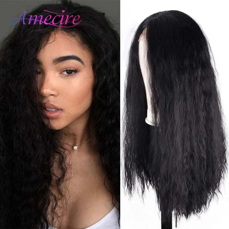

T-Part Lace Front Synthetic Wigs Water Wave Wigs Long Natural Black Color Wig for Black Women Loose Curly Wig