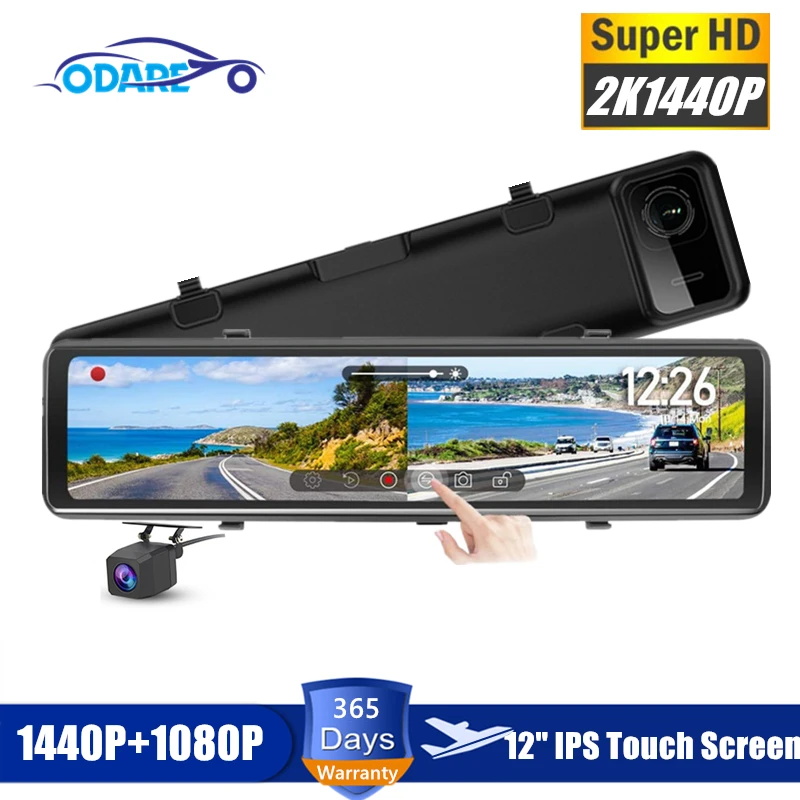 

Зеркало-видеорегистратор Odare с сенсорным экраном, 12 дюймов, FHD 1080P