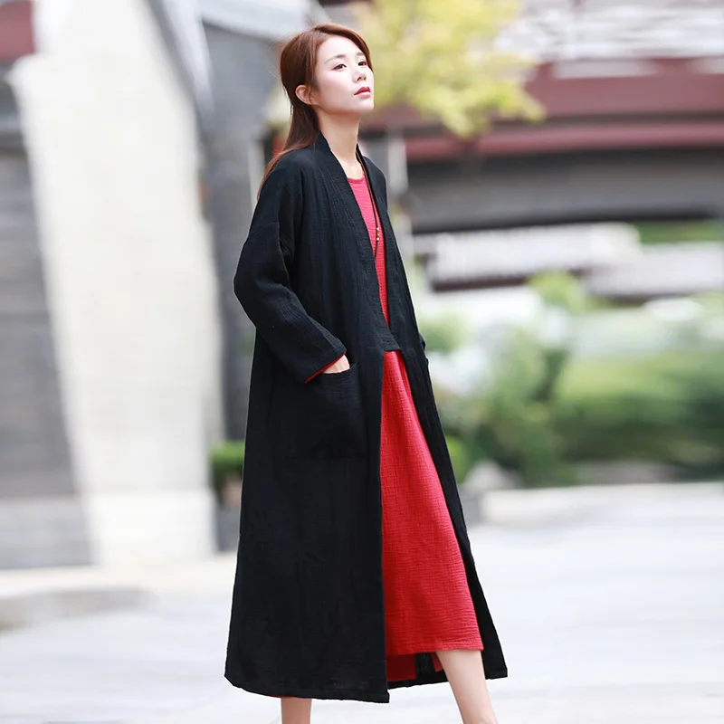 Кимоно длинная рубашка-блузка женская с длинным рукавом Осень 2018 плюс размер