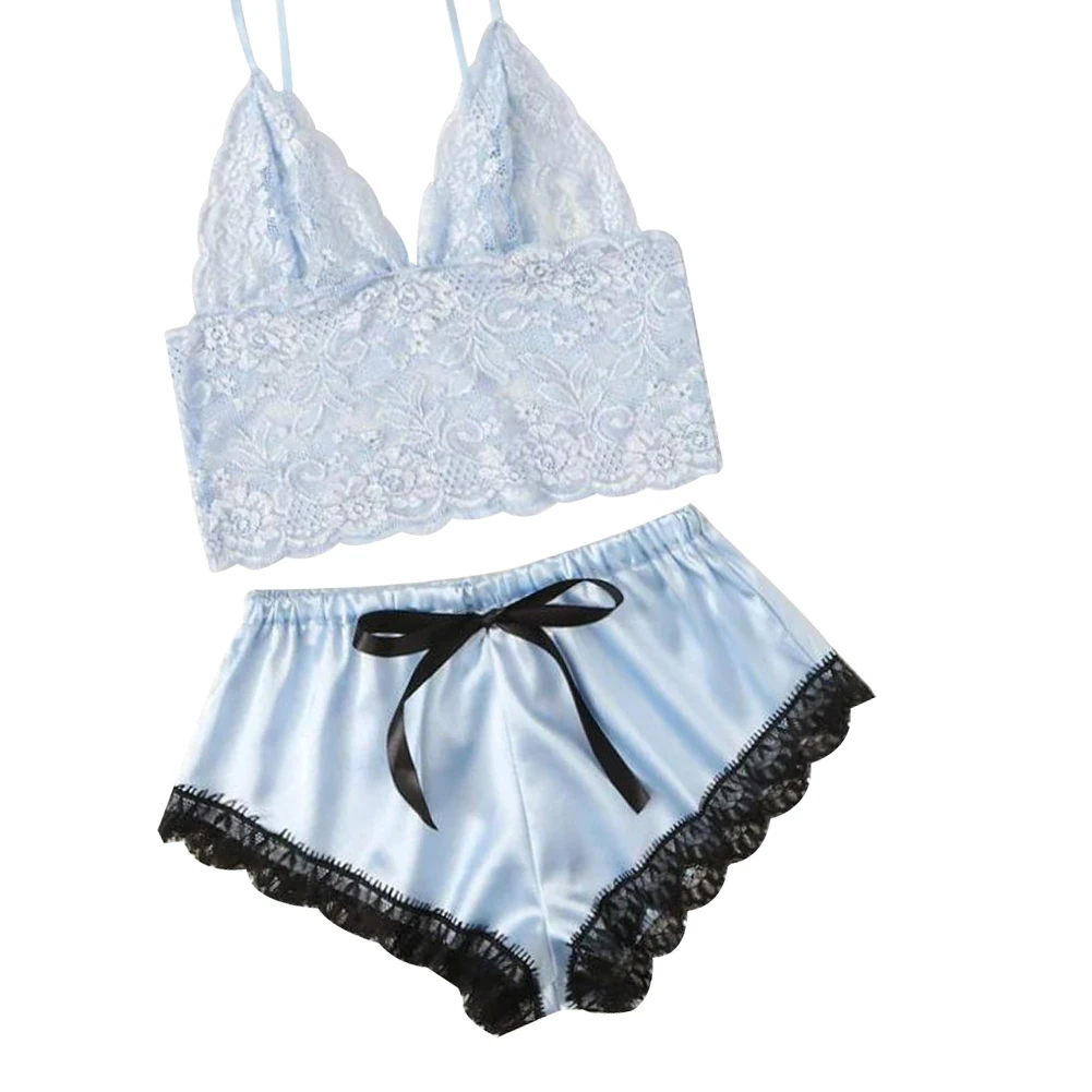 

Summer Women's Sexy Suits Fashion Pajamas Silk Pajamas Deep V-neck Comfortable Sling Underwear Set