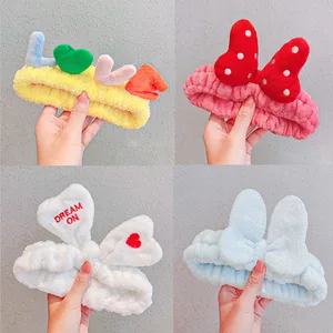 Повязка для волос женская, Эластичный Бант в Корейском стиле, милый аксессуар для волос с мультяшным рисунком, для мытья лица