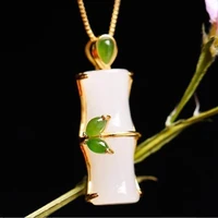 s925 silver inlay natural hetian jade vintage bamboo bbk pendant womens jade pendant necklace multiple options