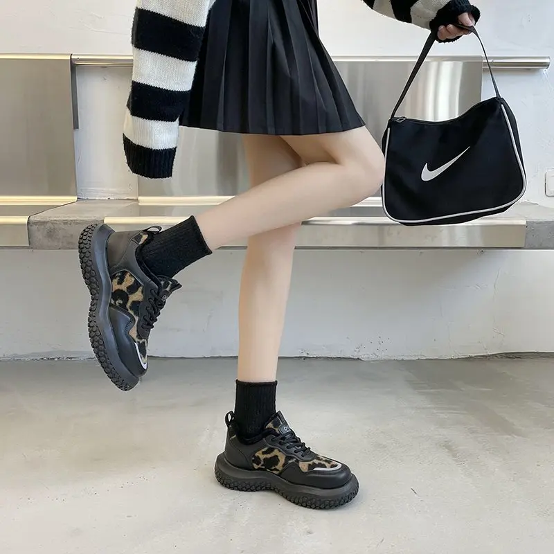 Кроссовки женские массивные на платформе Вулканизированная подошва леопардовые