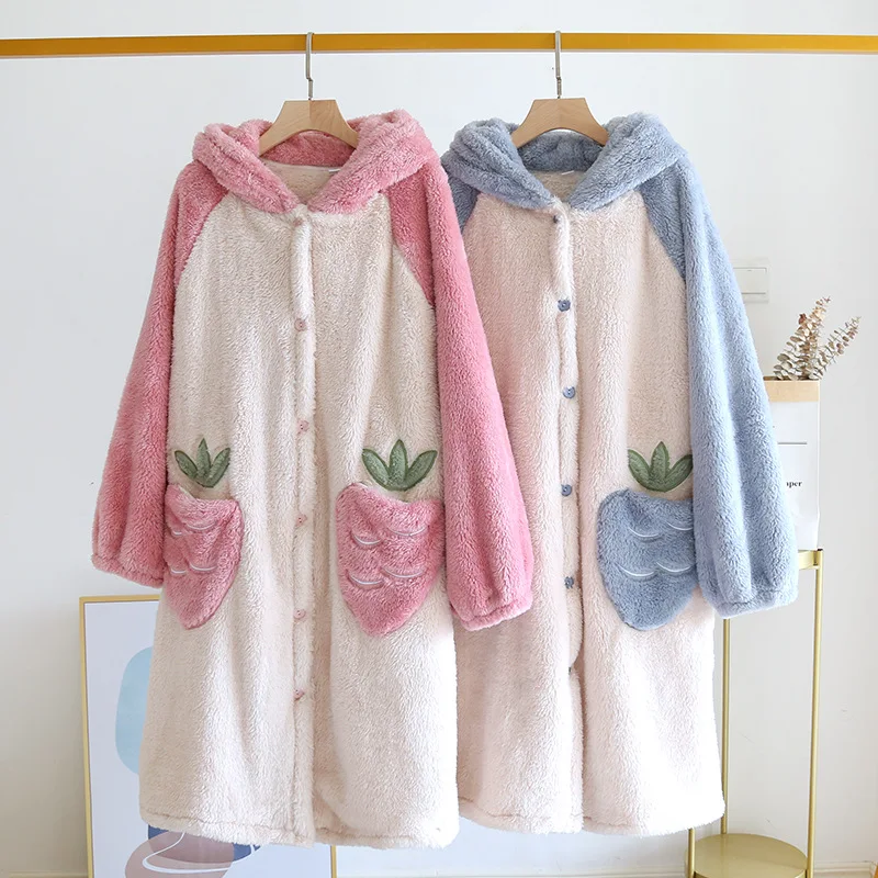 

Cute rabbit Winter keep warm bathrobes women hoodie thicken flannel sleepwear robes women dressing gown kimono pajamas
