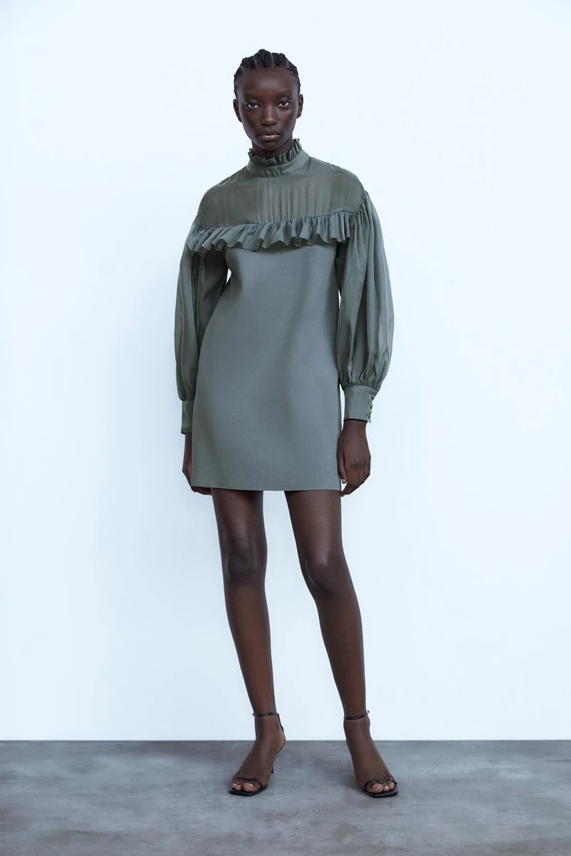 

European and American All-Matching New Transparent Organza Knitted Dress Short Skirt