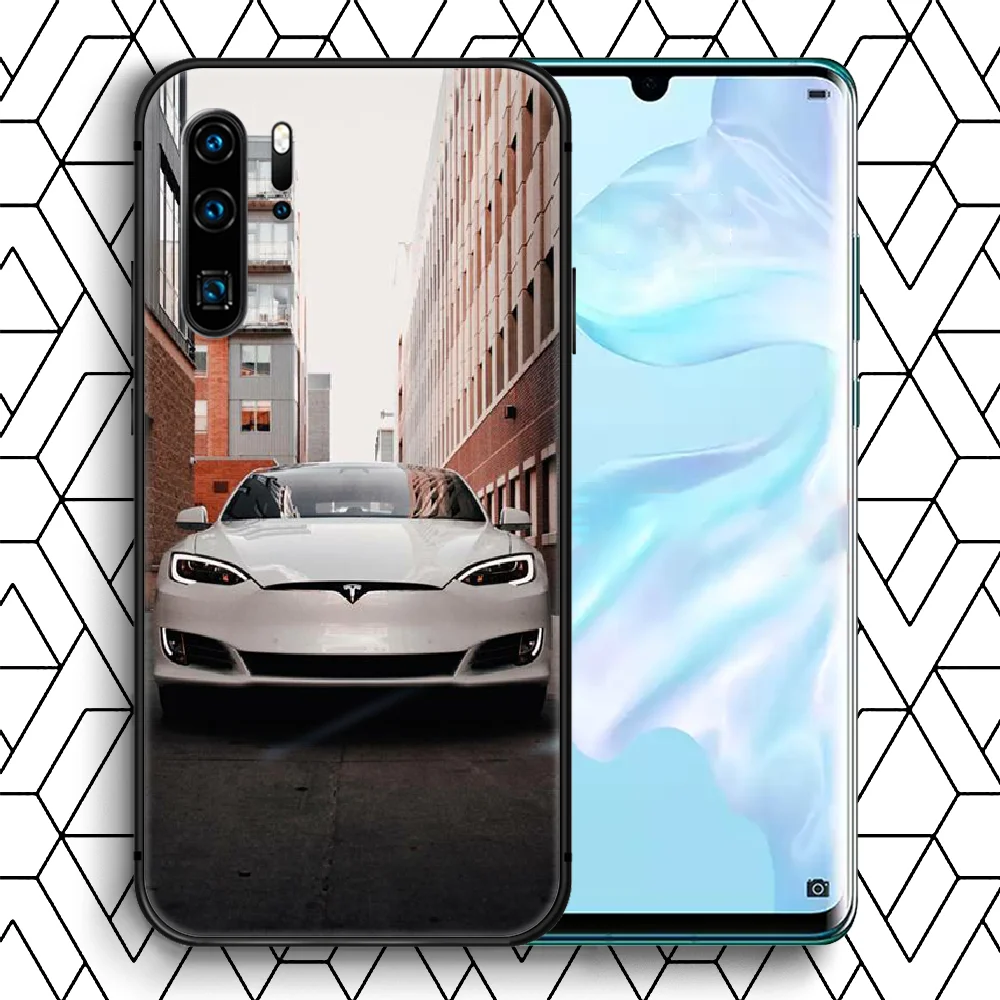 

Tesla Electric Car Logo Phone case For Huawei P Mate Smart 10 20 30 40 Lite Z 2019 Pro black coque painting bumper pretty Etui