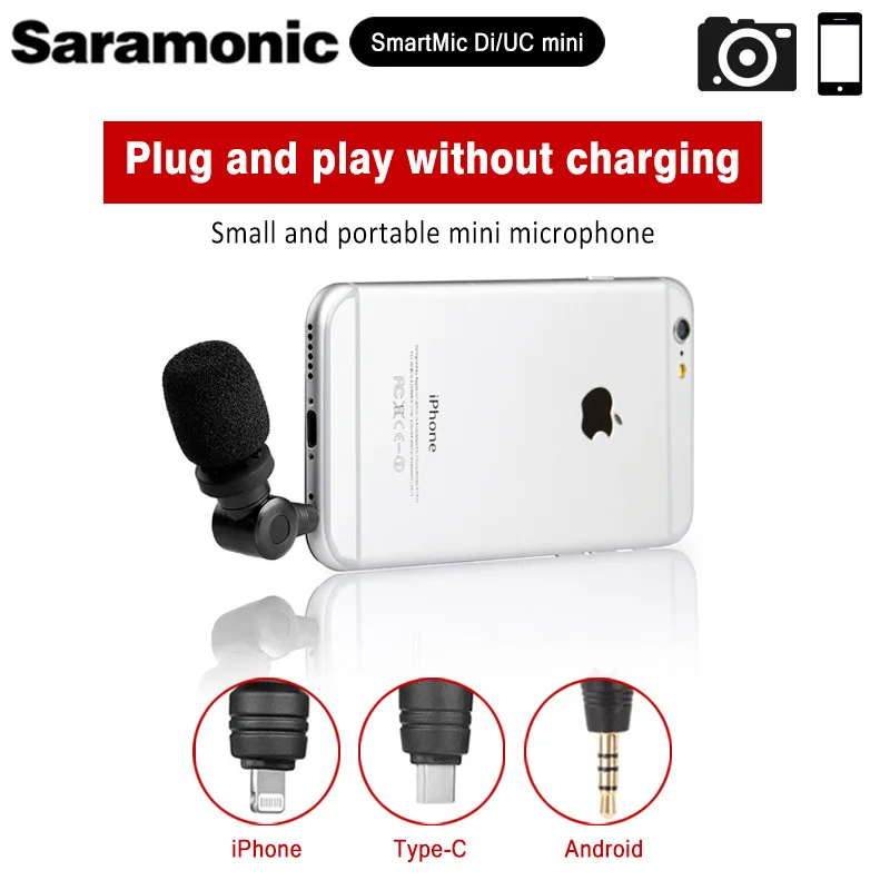 Saramonic Smartmic Di /UC миниатюрный гибкий конденсаторный микрофон с разъемом Lightning/Type C