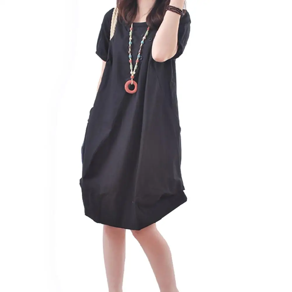 

Fashion Casual Women Dress Solid Color Pocket Ruched Short Sleeve Round Neck Loose Party Mini Dress 2021
