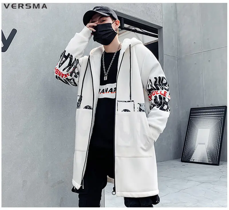 VERSMA корейский стиль Одежда для мужчин длинный Тренч с капюшоном мужская зимняя Готическая панк мужская длинная куртка, жакет, верхняя одежда Прямая поставка