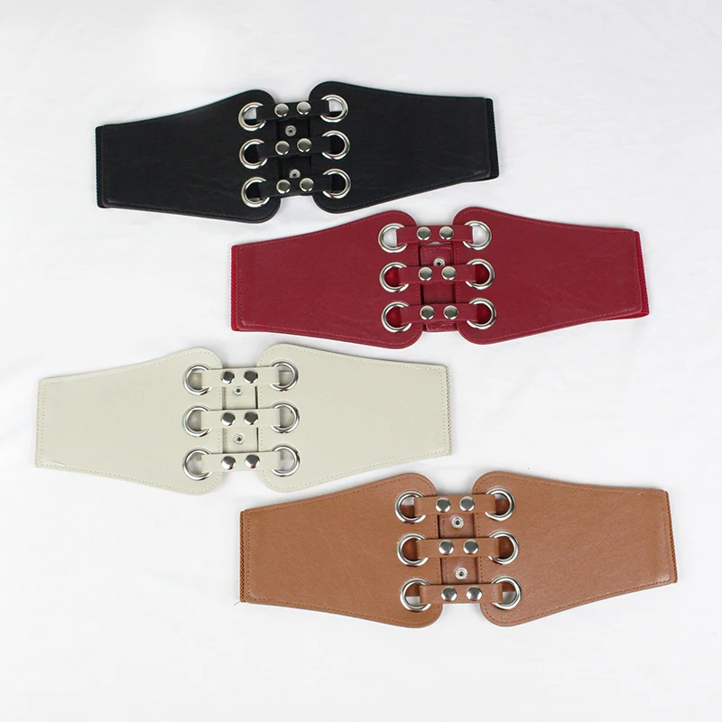 

Women's elastic elastic belt with three row buttons designer belts