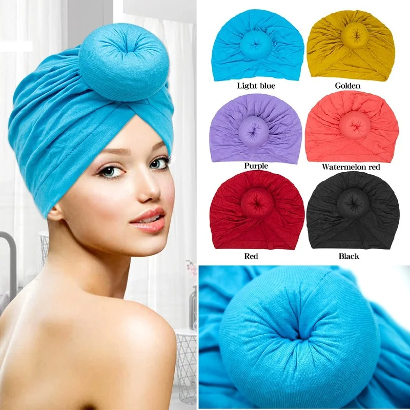 

Fashion Decorate Women Hats European And American Popular Donut Headscarf Hat Ball Knot Indian Hat Muslim Headscarf Hat 451