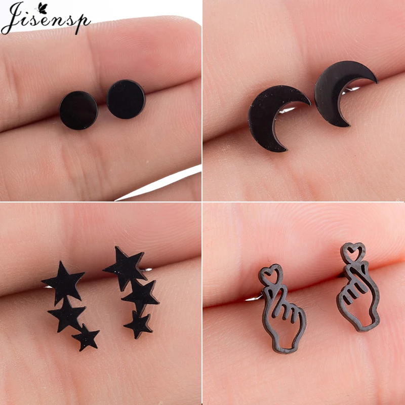 Jisensp модные серьги из нержавеющей стали с Луной и звездами милые гвоздики