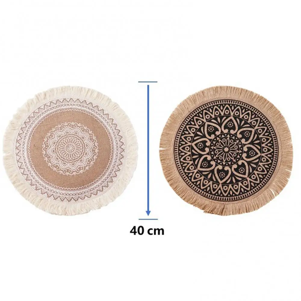 

Cotton Linen Table Mat Retro Style Insulation Non-slip Placemat Kitchen Decor