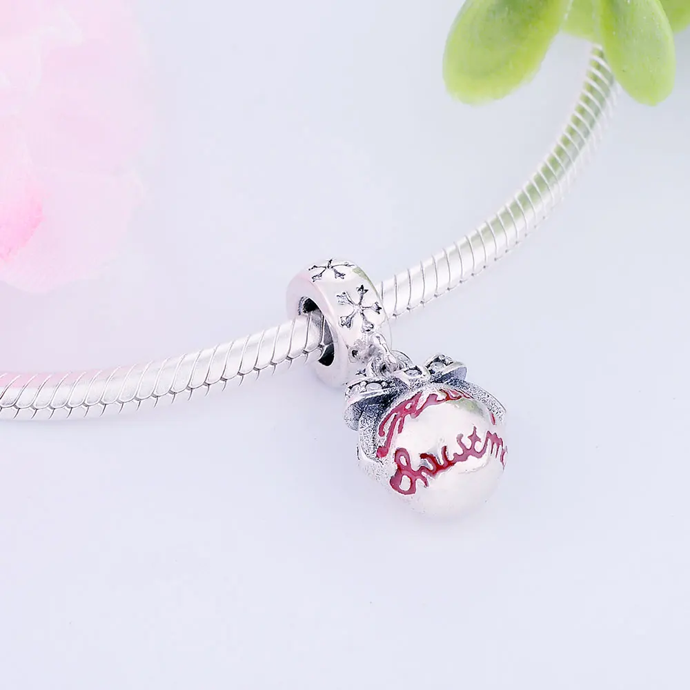 2018 DIY Fit pandora Original Charm Bracelet 925 Sterling Silver Beads Merry Christmas Bauble Charms With Red Enamel & Clear CZ |