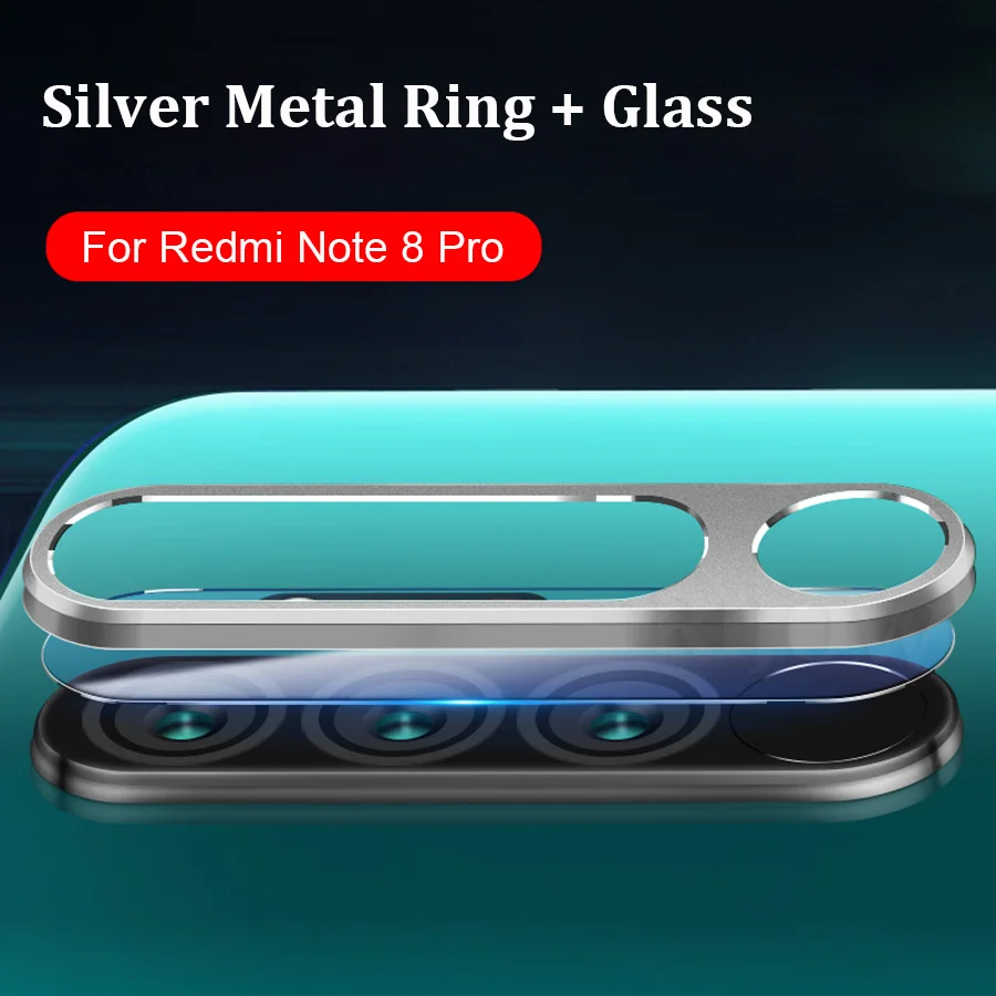 Redmi Note 8 закаленное стекло для Xiaomi Redmi Note 7 Pro металлический объектив камеры защитное кольцо защита экрана Global Note7 Pro - Цвет: silver ring andglass