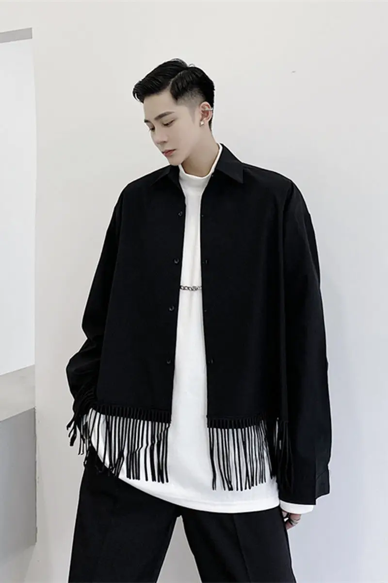 

2020 Spring And Autumn New Youth Fashion Yamamoto Dark Solid Color Tassel Short Long Sleeve Shirt Fashion Casual Top Coat