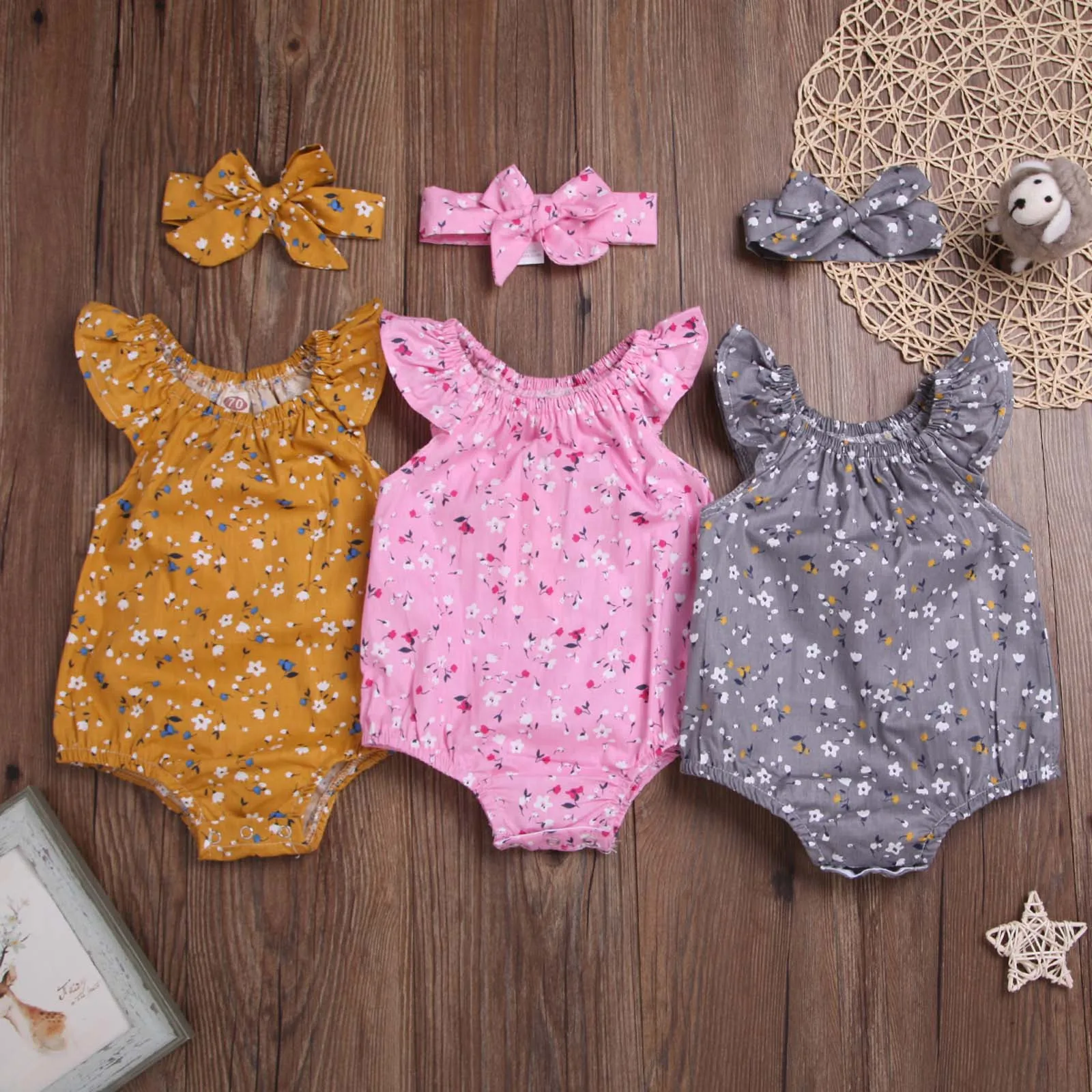 

Newborn Girl Summer Solid Color Sleeveless Romper + Headband
