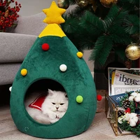 sweet pet cat bed house soft nesk cave bed for kitten cat puppy basket christmas tree shape cat sleep bag hut tent home indoor