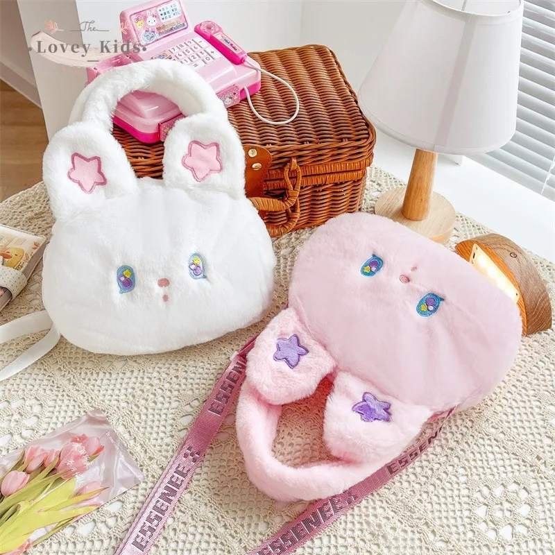 Toddler Baby Girls Bags 2021 Winter Fur Cartoon Cute Rabbit Shoulder Bags Cross Body Fashion Sweet Purse Plush Messenger Bags