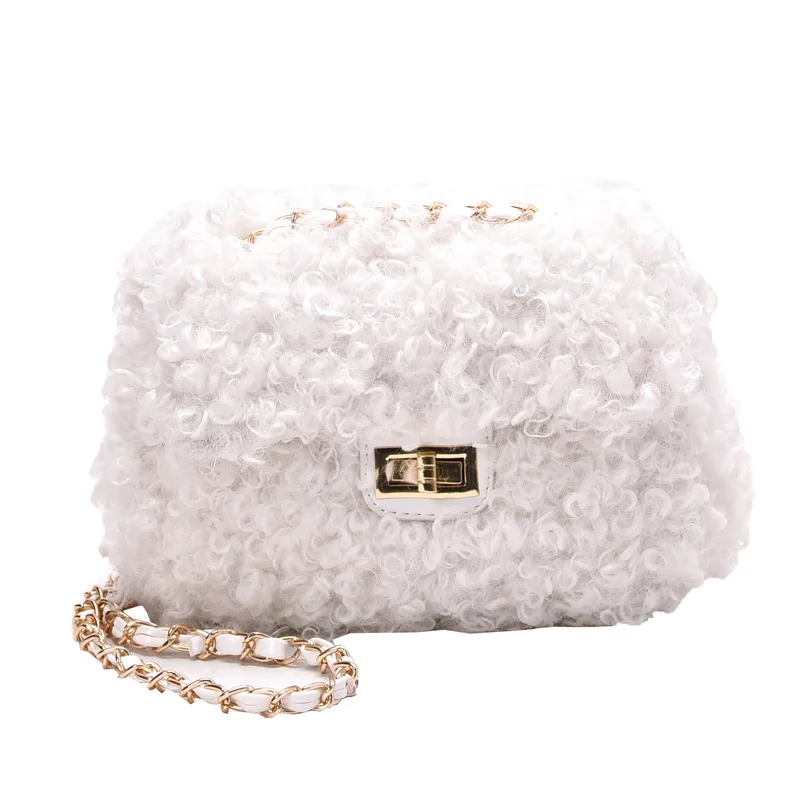 

2019 Winter new plush women bag fashion shoulder Crossbody Shoulder bag chain small square Flap messenger bag sac a main femme