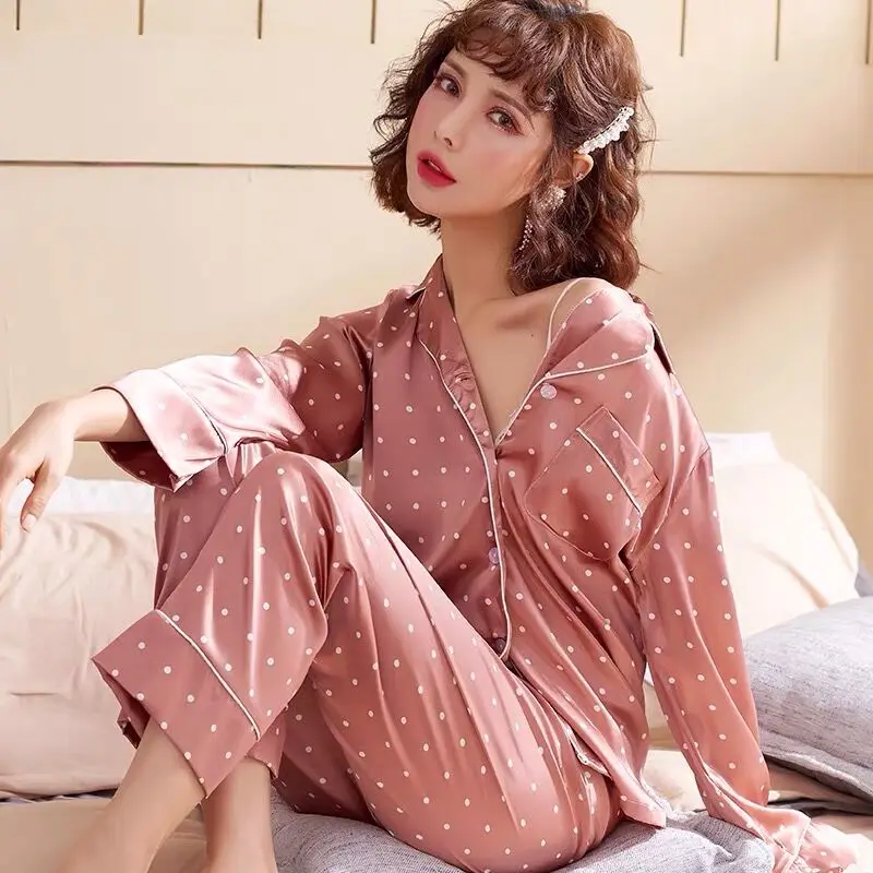 Пижамный комплект женский из 2 предметов шелковая одежда для сна в розовый