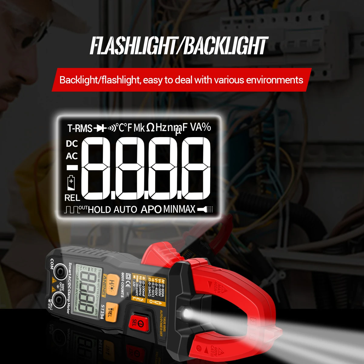 

ANENG ST194 6000 Counts Clamp Meter True RMS Current Tester NCV Meter DC/AC Voltmeter AC/DC Amp Meter Clamp-type Multimeter