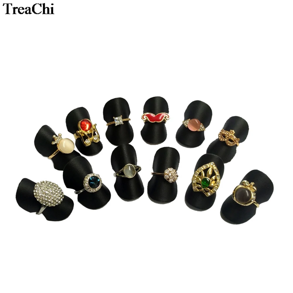 Новинка 25 шт. черный кожзаменитель Ювелирное кольцо держатель регулируемый 4 см