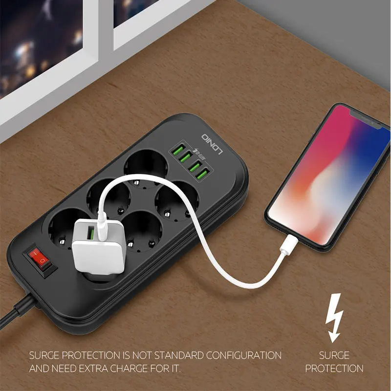 eu plug electronic power strip fast charging 4 usb 6 outlets for mobile phones 2500w 250v 2m extenfor home office network filter free global shipping