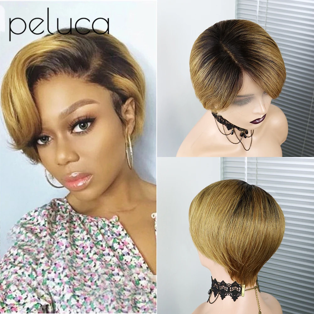 

Short Straight Pixie Wig Human Hair Wig Transparent Lace 13*1 T Part Lace Brazilian Remy Hair Wig For Women Alionly Hair