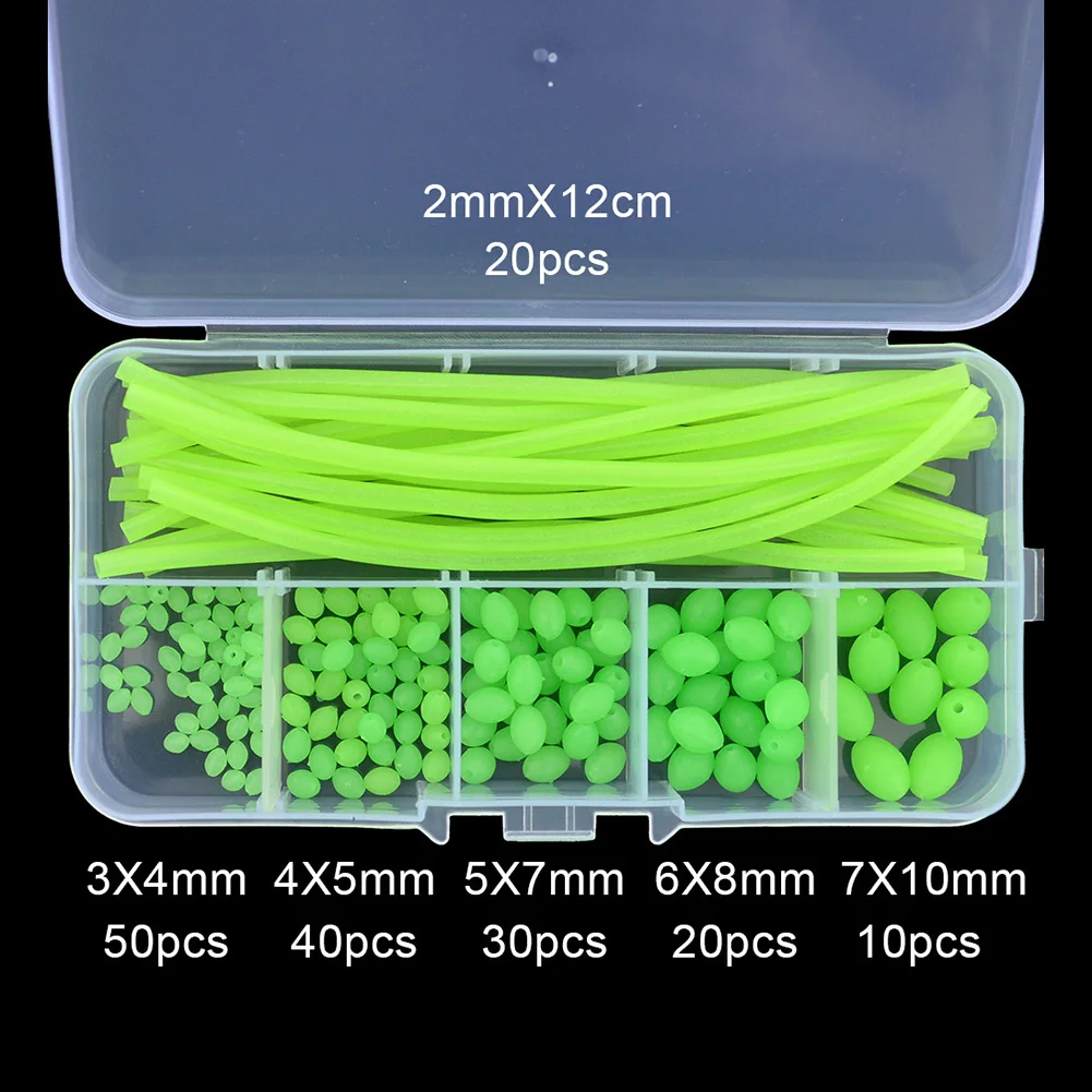 

171Pcs Plastic Luminous Beads Set Green Oval Beads Night Fishing Deep Sea Luminous-Tube Luminous Portable Durable Fishing Tools