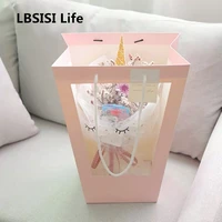 lbsisi life 6pcs thicken transparent handbag baby shower birthday wedding party chocolate packing decora flower gift paper bags