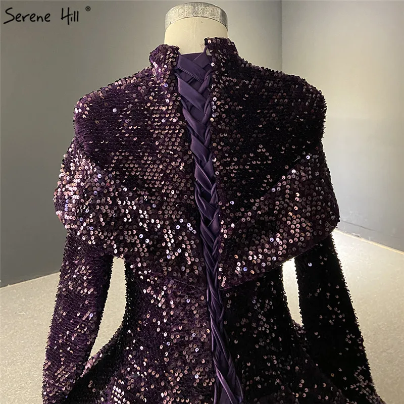 Серен Хилл мусульманское фиолетовое роскошное свадебное платье с высоким горлом