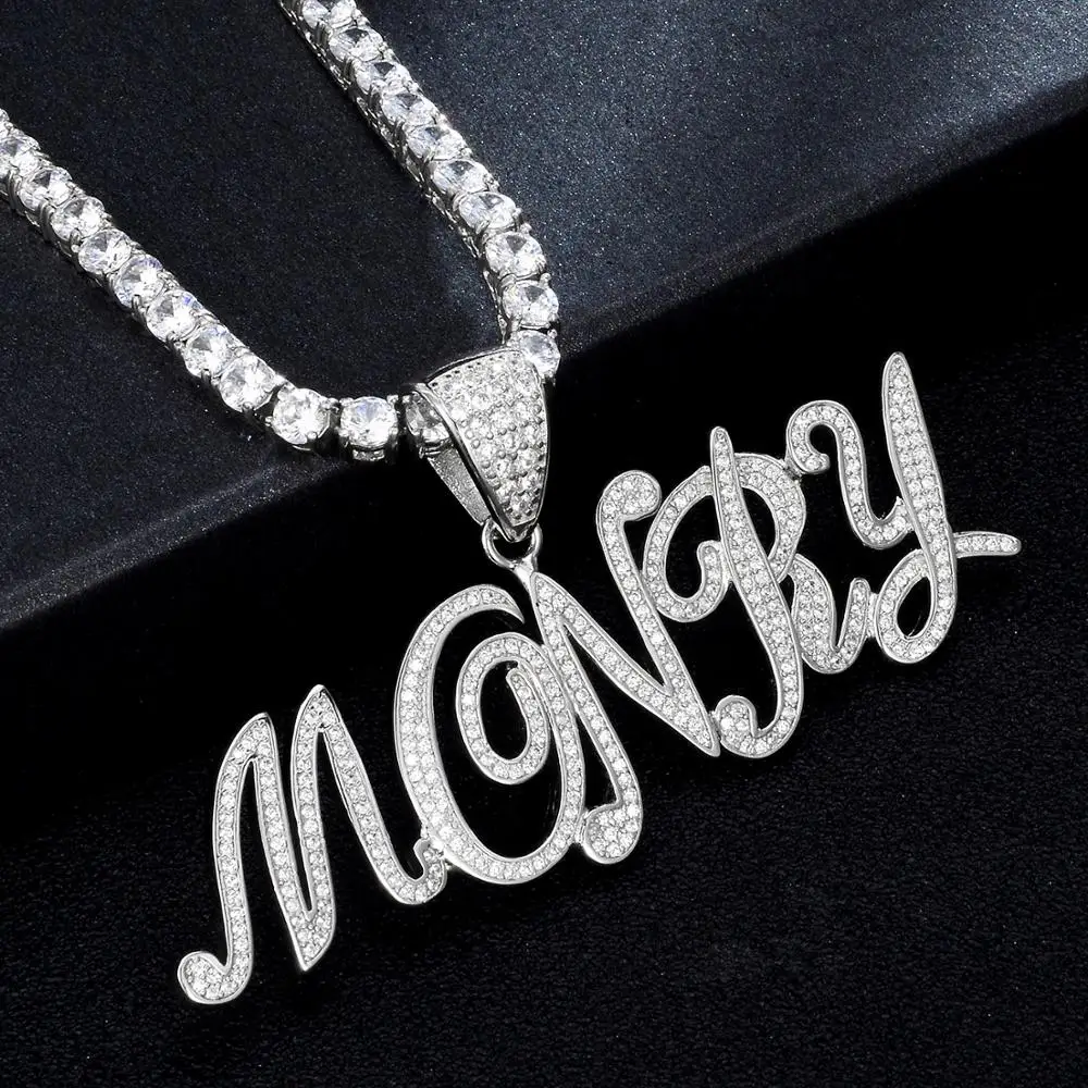 

Custom Name New Cursive Letters Pendant&Necklace Iced Out Cubic Zircon Gold Silver Color Charm Hip Hop Jewelry