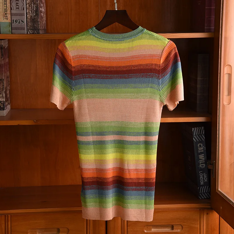 Женские трикотажные майки лето 30% радуга полосатые футболки C561 | Женская одежда