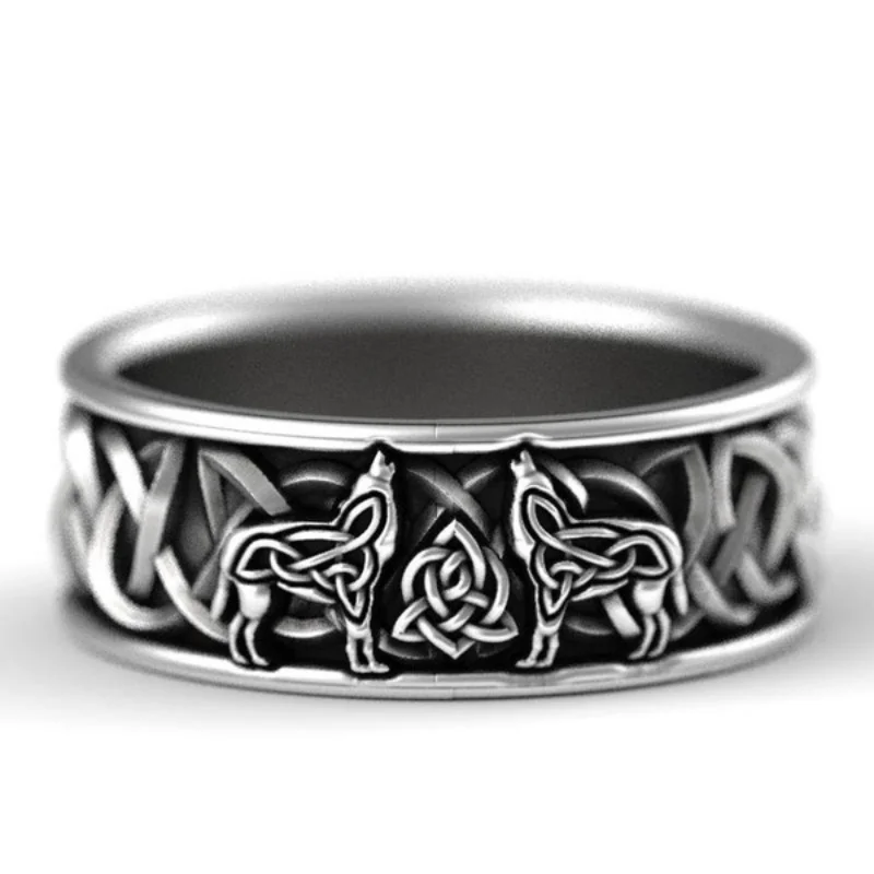 

Fashion vintage men's ring Celtic werewolf ring two wolves animal shape pattern ring hip-hop punk ring party anniversary jewelry