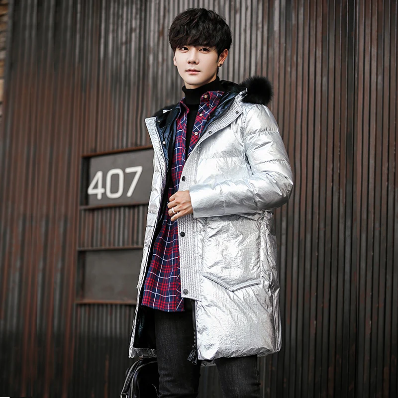 New down jacket fashion trend men's coat warm winter coat long fox wool collar white duck down coat high quality