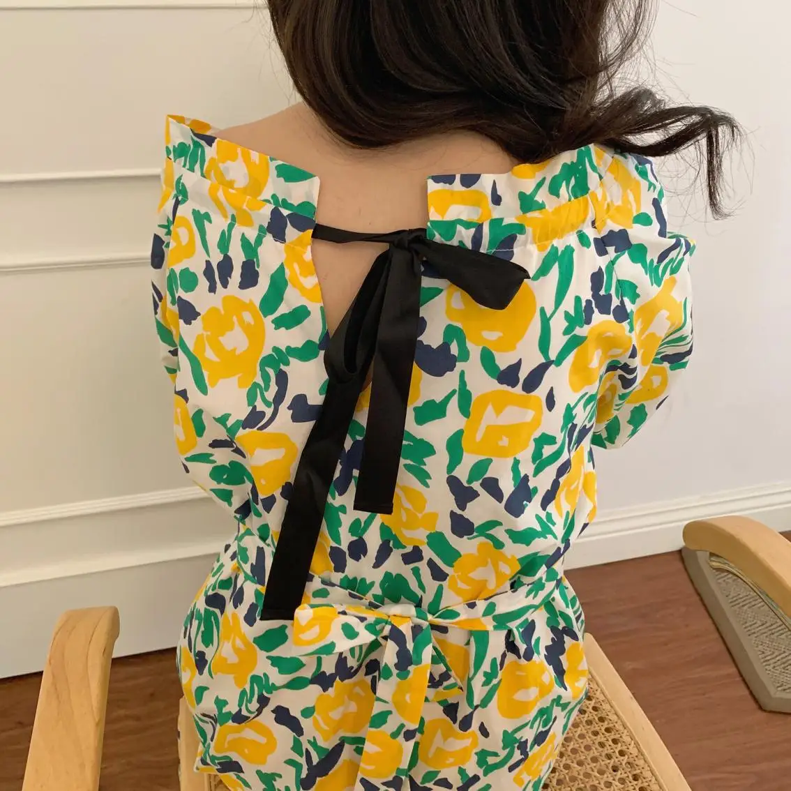 

Womens Summer Fashion Midi Puff Sleeve Print Dot Female Beach Holiday Dress Vestidos