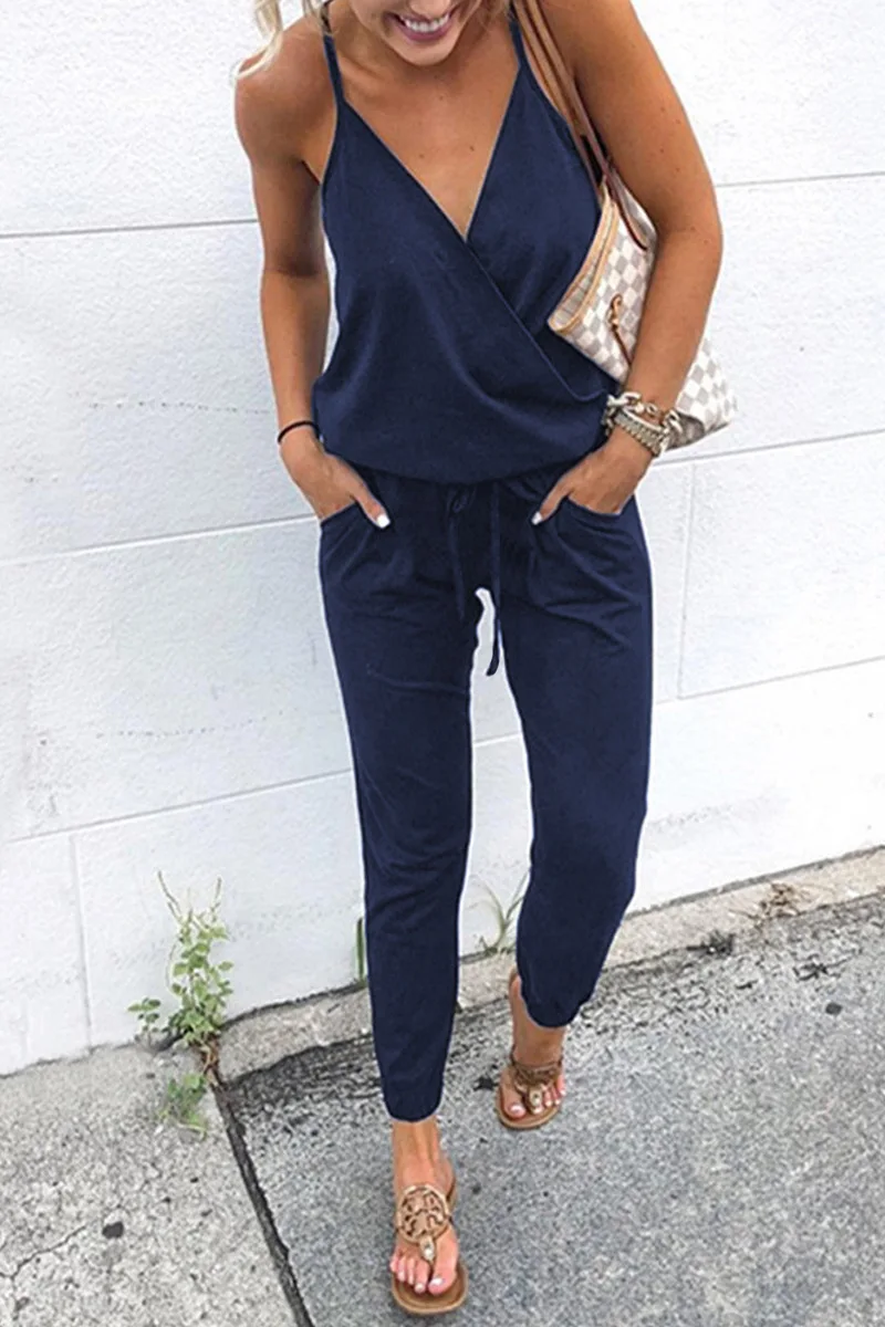 

Woman Jumpsuits Causal Drawstring Backless Pantsuit With Pocket Overalls Women Jumpsuit and Bodysuit Women Suit Combinations