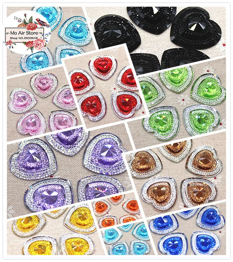 10 шт Блестящий смешанный цвет сердце Смола Стразы плоская спина кабошон
