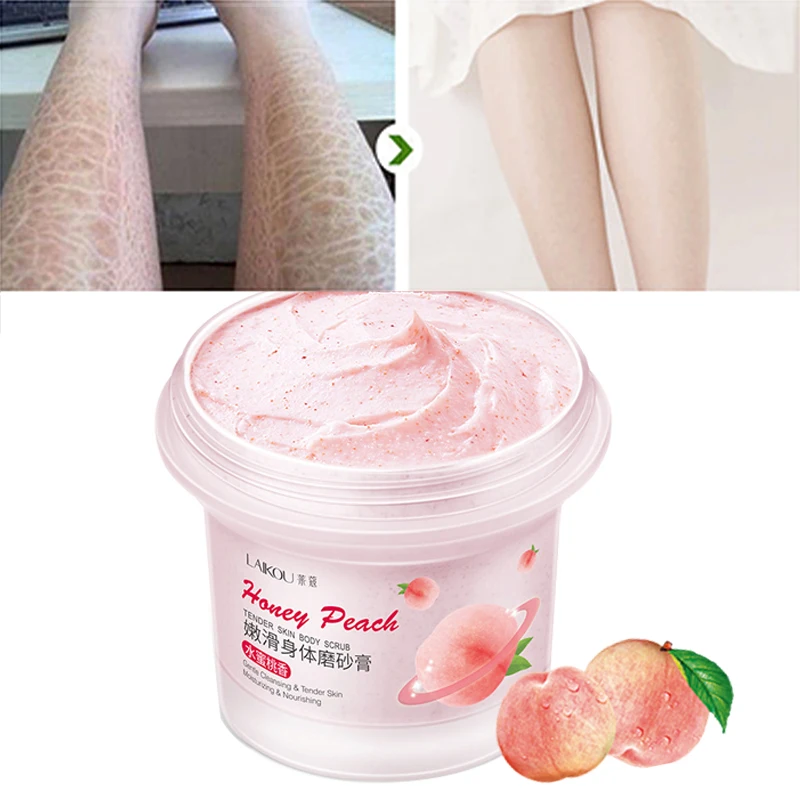 

1Pcs Body Scrub Moisturizing Whitening Anti-Drying Exfoliating Chicken Skin Acne Brighten Peach Rose Extract Skin Care 100g