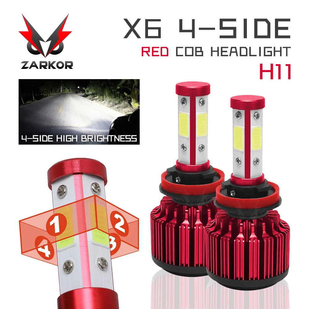 Zarkor 4 стороны X6 Автомобильный светодиодный головной светильник 12V 24V лампы H4 H7 H11 H13