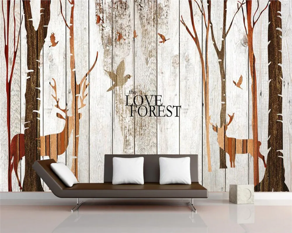 

Custom Any Size Mural Wallpaper 3D Hand Painted Forest Elk forest wood grain Wall Painting Kid's Bedroom Background 3d wallpaper