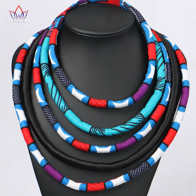 

BRW 2020 Fabric Print Necklace African Tribal Ankara Handmade Jewelry Necklace Multilayer Bib Necklaces African Necklaces WYB168
