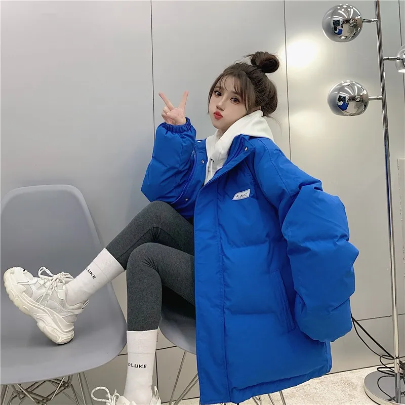Klein blue ladies down jacket coat cotton-padded coat loose thick and warm short super-large women's down cotton padded coat