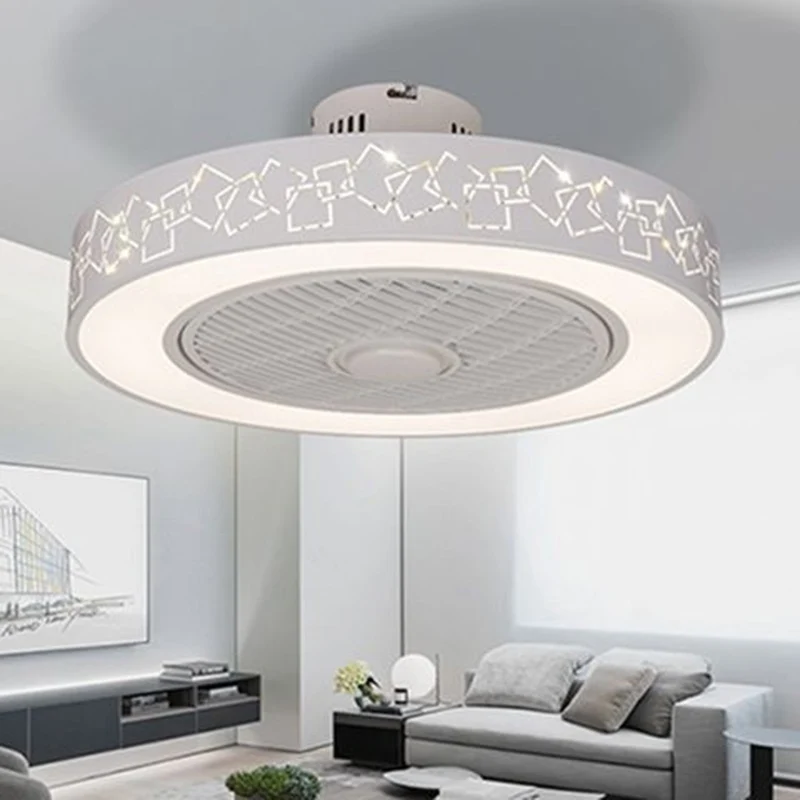 

Modern minimalist white painted iron ceiling fan light crystal decorative acrylic LED lighting dimmable bedroom fan lamp AC220