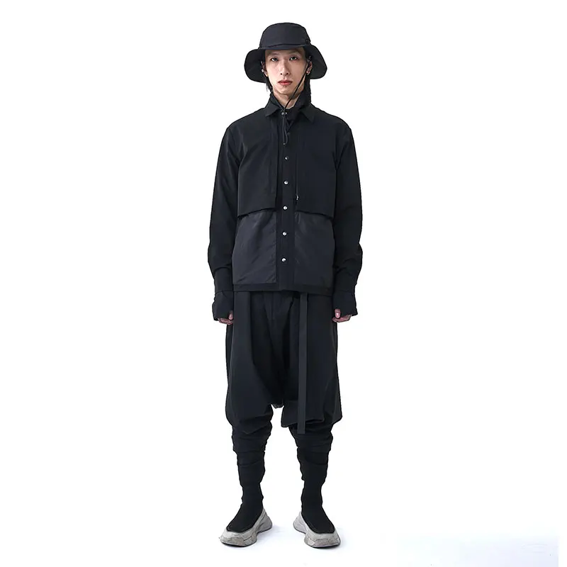 PUPIL TRAVEL 2020FW Techwear Men's Long Sleeve Wrinkle Free Black Molle Shirt Tactical Shirt h Hip Hop Punk Style Streetwear