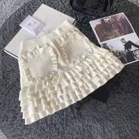 high 2021ss spring quality women 100 cotton knitted ruffles mini skirt for female 2 color rmsx 1 05