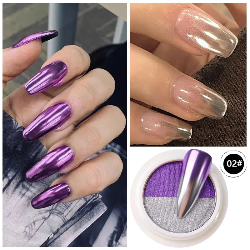 Блеск для ногтей Лазерная порошок двухцветный градиент эффект зеркала заднего